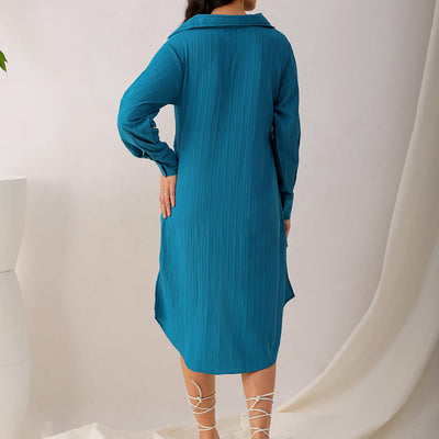 Women's Teal Straight Textured NA Asymmetric Dress