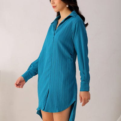 Women's Teal Straight Textured NA Asymmetric Dress