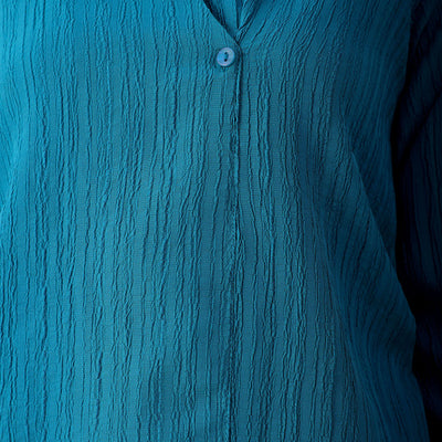 Women's Teal Straight Textured NA Asymmetric Dress