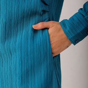 Women's Teal Straight Textured NA Asymmetric Dress