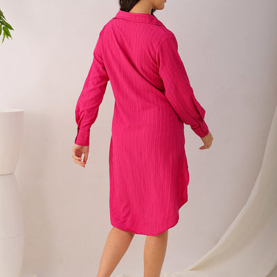 Women's Pink Straight Textured NA Asymmetric Dress