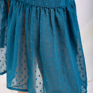 Women's Teal Fit and Flare Textured V neck Tiered Dress