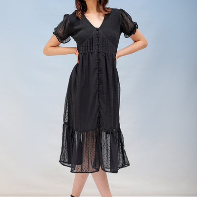 Women's Textured Fit and Flare Tiered Dress