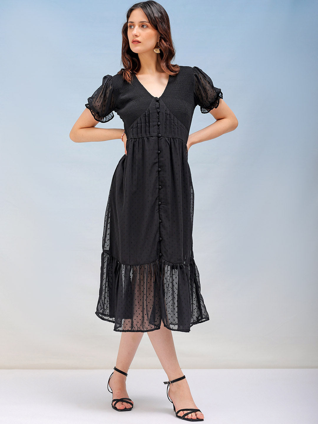 Women's Textured Fit and Flare Tiered Dress