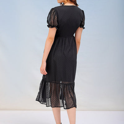 Women's Textured Fit and Flare Tiered Dress