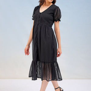 Women's Textured Fit and Flare Tiered Dress