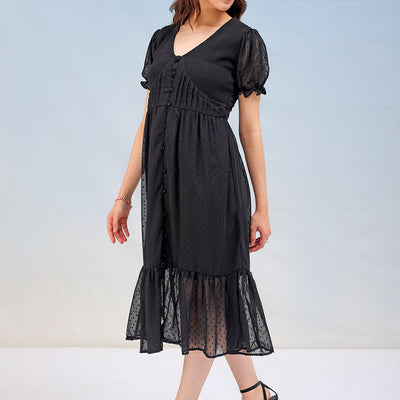 Women's Textured Fit and Flare Tiered Dress