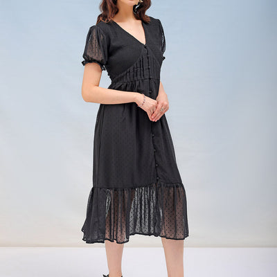 Women's Textured Fit and Flare Tiered Dress