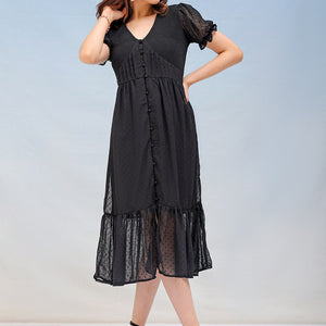 Women's Textured Fit and Flare Tiered Dress