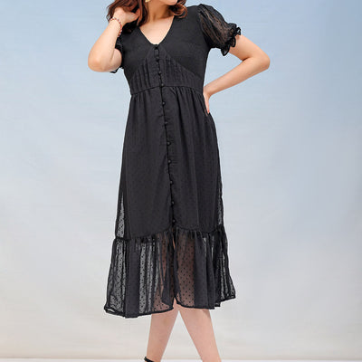 Women's Textured Fit and Flare Tiered Dress
