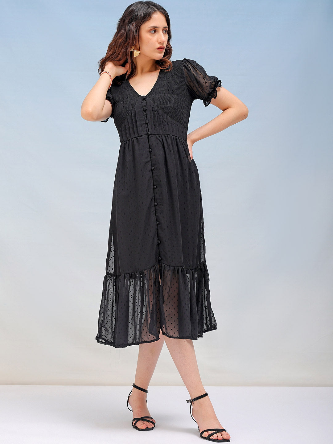 Women's Textured Fit and Flare Tiered Dress