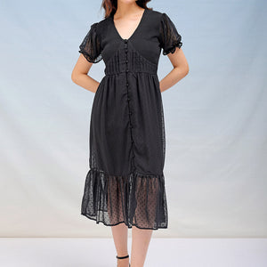 Women's Textured Fit and Flare Tiered Dress