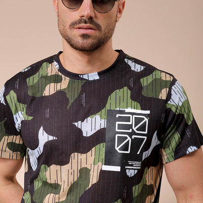 Men's Black Slim Fit Abstract Printed T-Shirt