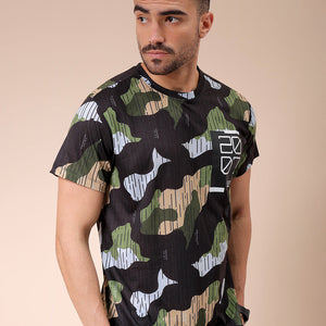 Men's Black Slim Fit Abstract Printed T-Shirt