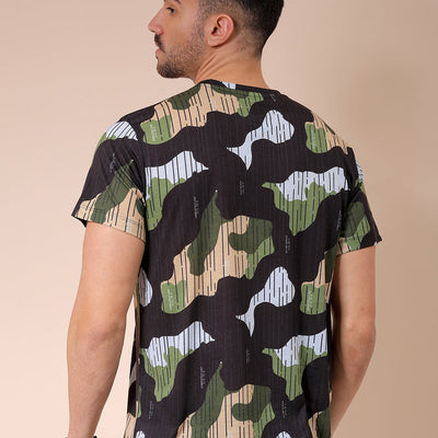 Men's Black Slim Fit Abstract Printed T-Shirt