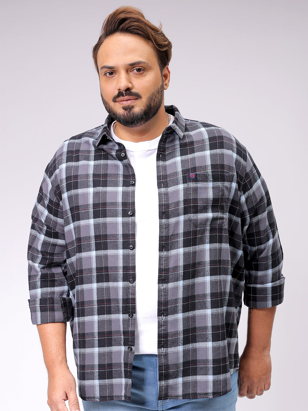 Men's Plus Size Checked Casual Shirt
