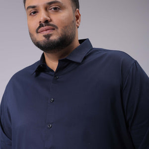 Men's Plus Size Navy Blue Regular Fit Solid Casual Shirt