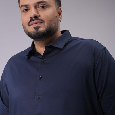 Men's Plus Size Navy Blue Regular Fit Solid Casual Shirt