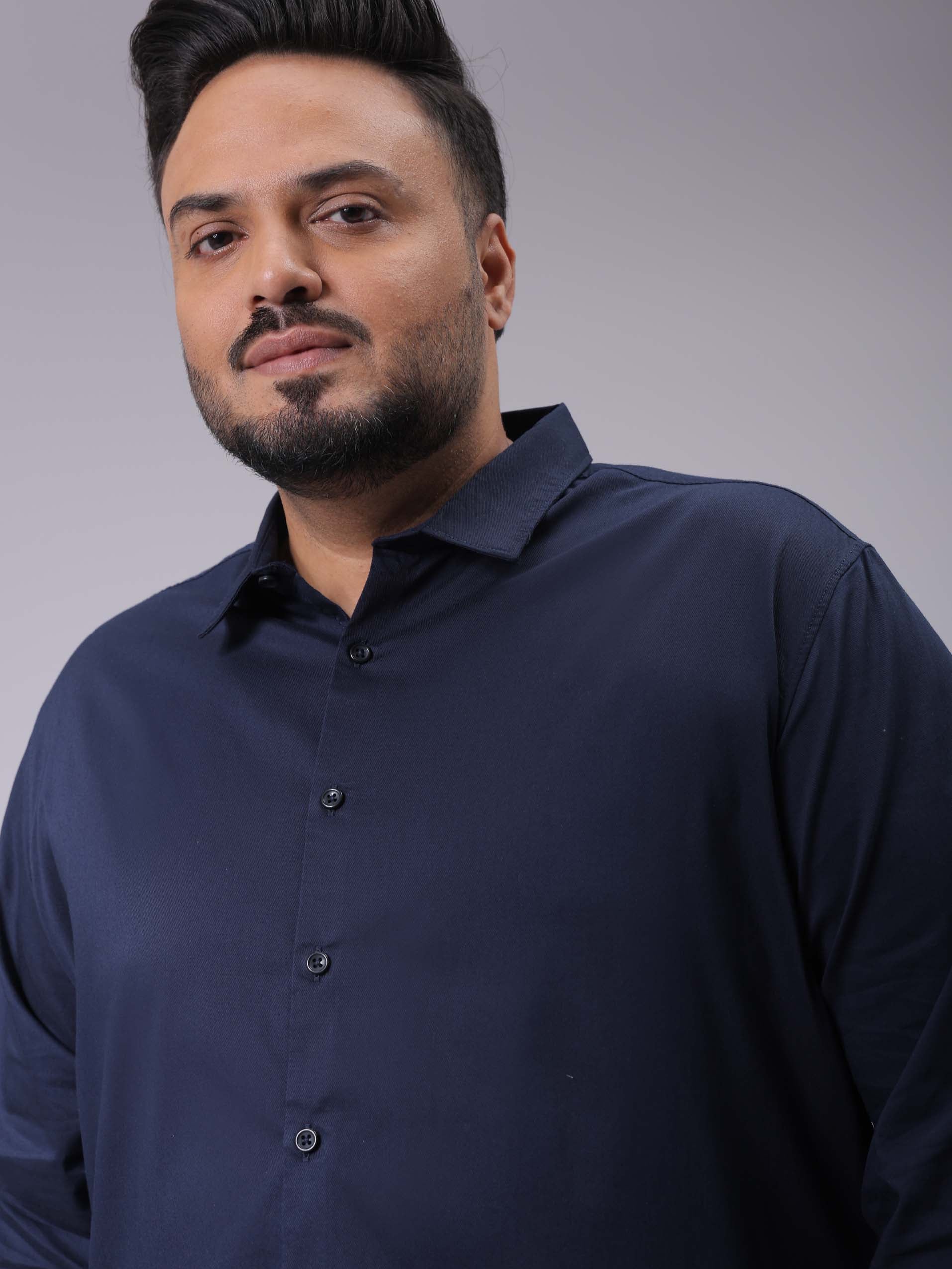 Men's Plus Size Navy Blue Regular Fit Solid Casual Shirt