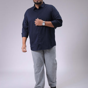 Men's Plus Size Navy Blue Regular Fit Solid Casual Shirt