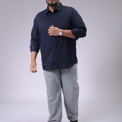 Men's Plus Size Navy Blue Regular Fit Solid Casual Shirt