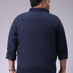 Men's Plus Size Navy Blue Regular Fit Solid Casual Shirt