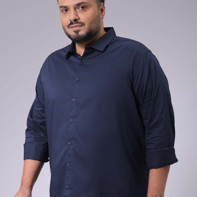 Men's Plus Size Navy Blue Regular Fit Solid Casual Shirt