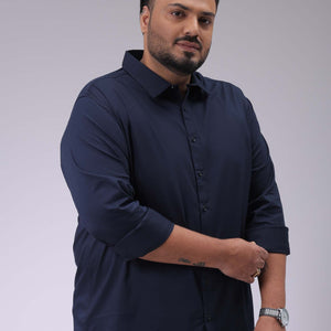 Men's Plus Size Navy Blue Regular Fit Solid Casual Shirt