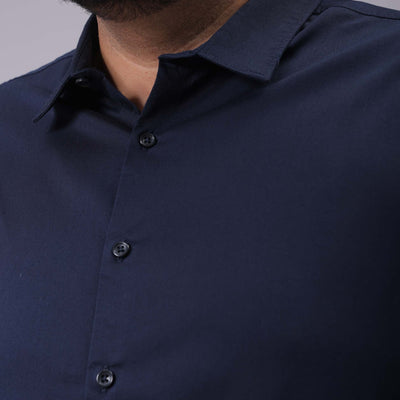 Men's Plus Size Navy Blue Regular Fit Solid Casual Shirt