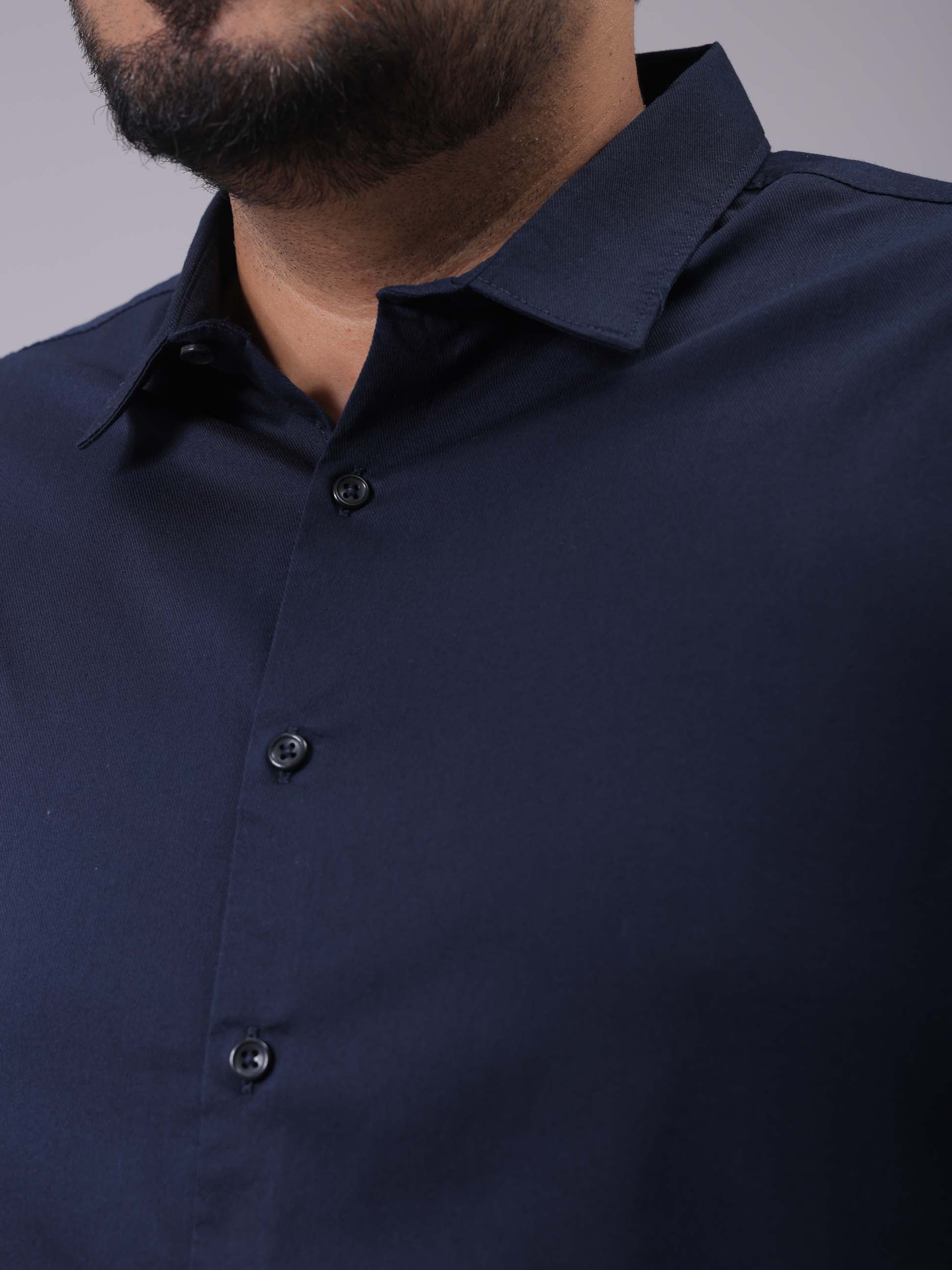 Men's Plus Size Navy Blue Regular Fit Solid Casual Shirt