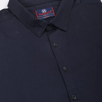 Men's Plus Size Navy Blue Regular Fit Solid Casual Shirt