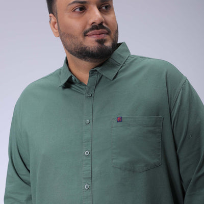 Men's Plus Size Green Regular Fit Solid Casual Shirt