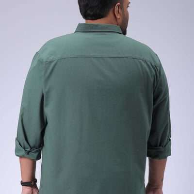 Men's Plus Size Green Regular Fit Solid Casual Shirt