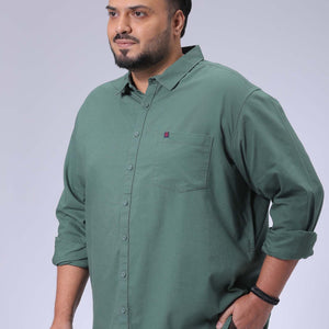Men's Plus Size Green Regular Fit Solid Casual Shirt