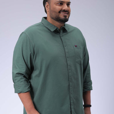 Men's Plus Size Green Regular Fit Solid Casual Shirt