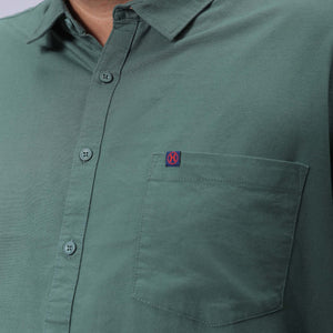 Men's Plus Size Green Regular Fit Solid Casual Shirt
