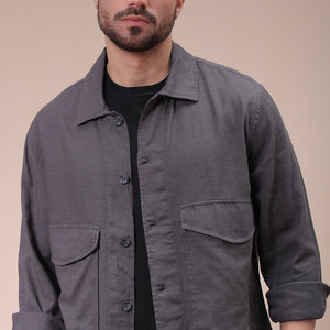 Men's Charcoal Regular Fit Solid Overshirt