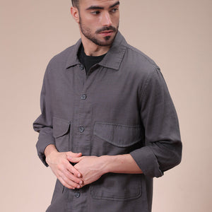 Men's Charcoal Regular Fit Solid Overshirt