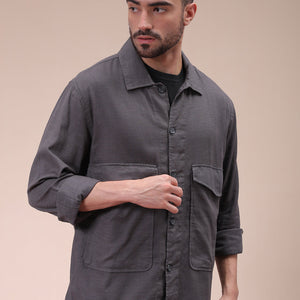 Men's Charcoal Regular Fit Solid Overshirt