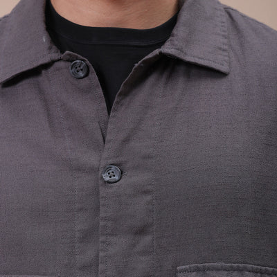 Men's Charcoal Regular Fit Solid Overshirt
