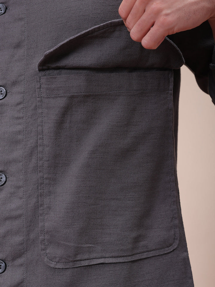 Men's Charcoal Regular Fit Solid Overshirt