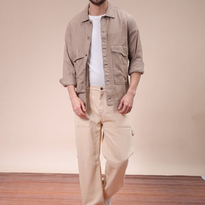Men's Beige Regular Fit Solid Overshirt