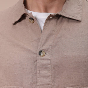 Men's Beige Regular Fit Solid Overshirt