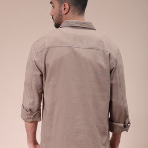 Men's Beige Regular Fit Solid Overshirt