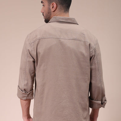 Men's Beige Regular Fit Solid Overshirt
