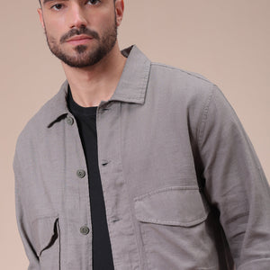 Men's Grey Regular Fit Solid Overshirt