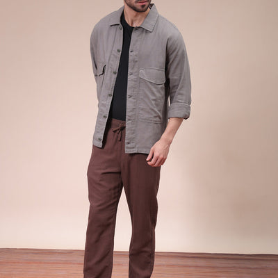 Men's Grey Regular Fit Solid Overshirt