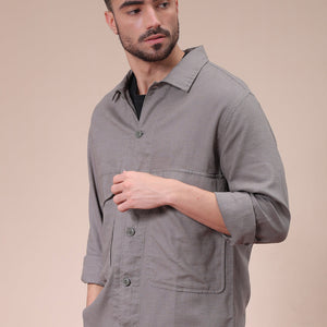Men's Grey Regular Fit Solid Overshirt