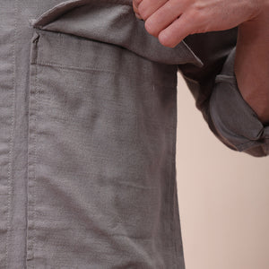 Men's Grey Regular Fit Solid Overshirt