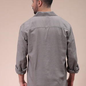 Men's Grey Regular Fit Solid Overshirt